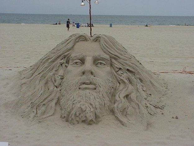 Jesus sand sculpture at Ocean City, MD