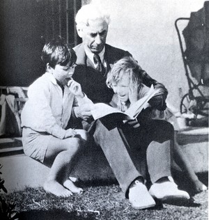 Bertrand Russell with children John and Kate
