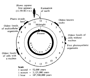 clock showing events since birth of planet Earth
