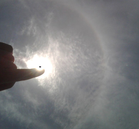 finger pointing to the sun