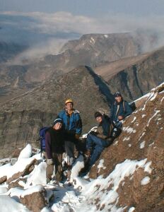 Bob Fergeson, far right, climbing in Colorado