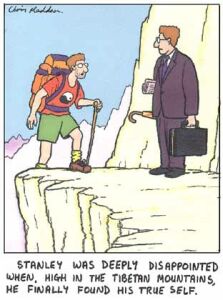 cartoon of finding the self in the mountains